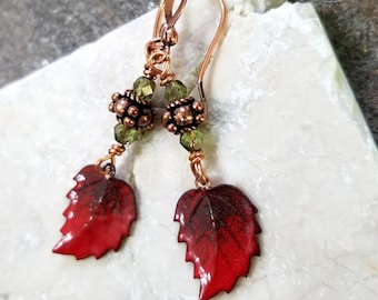 Fall Atumn Leaf Earrings Copper, Handcrafted Fall Autumn Leaf Jewelry, Jen's Fancy, Gift for Her, Unique Jewelry