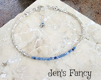 Blue Kyanite Bracelet Silver Handcrafted Natural Gemstone Jewelry, Minimalist Layering Bracelet, Gift for Her, Jen's Fancy