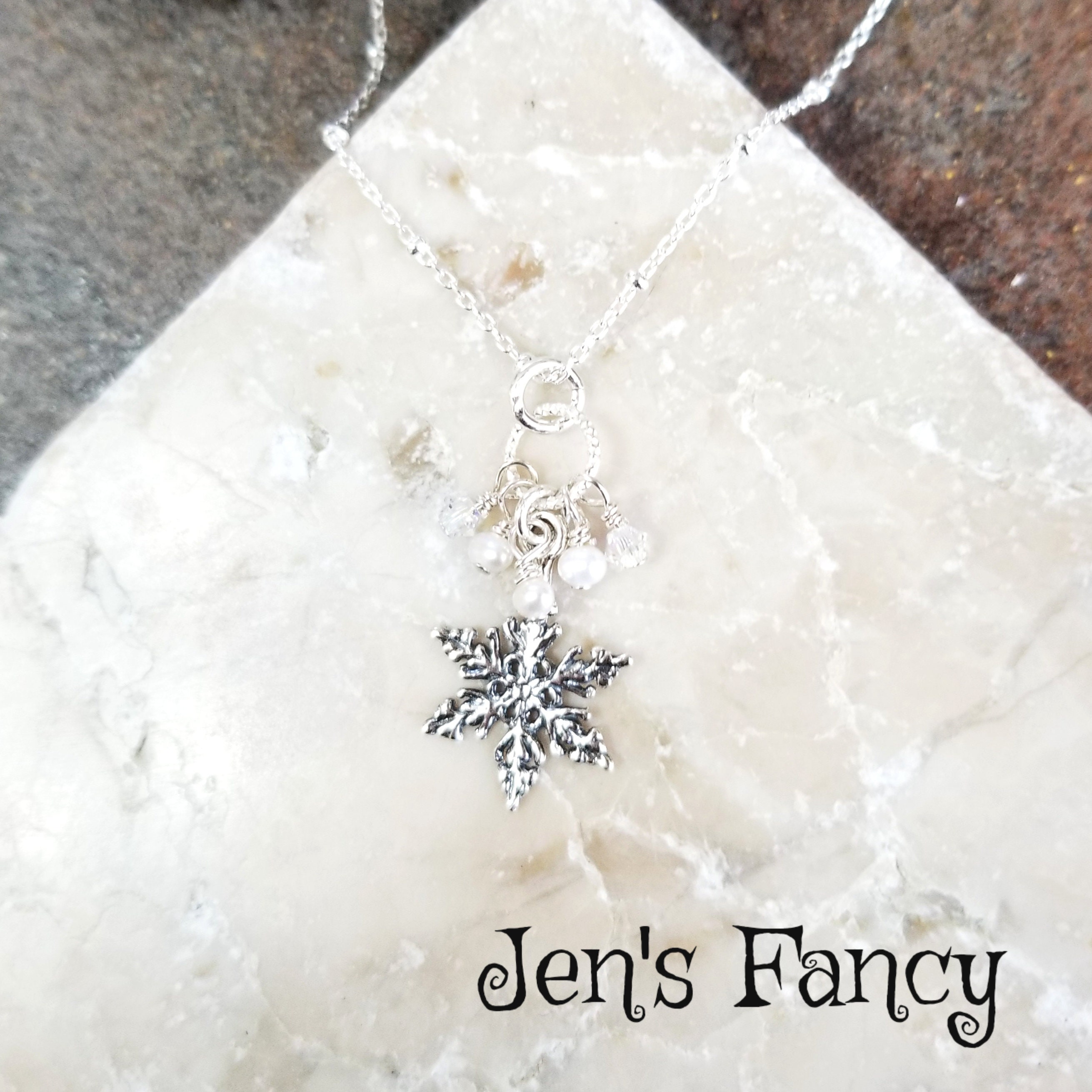 Snowflake Pearl Necklace Sterling Silver, Jen