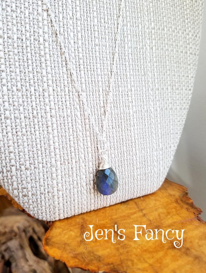 Jen/'s Fancy Women/'s Gift for Her Labradorite Gemstone Necklace Sterling Silver Wire Wrapped Handmade Handcrafted Jewelry Minimalist