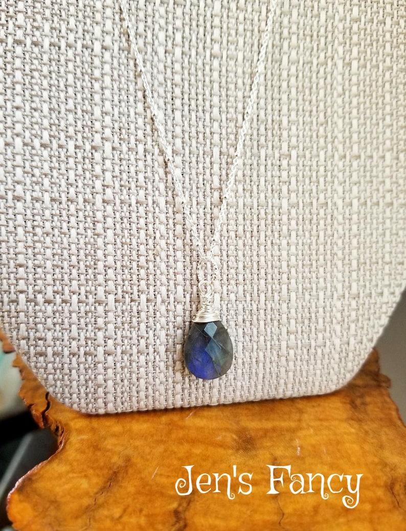 Jen/'s Fancy Women/'s Gift for Her Labradorite Gemstone Necklace Sterling Silver Wire Wrapped Handmade Handcrafted Jewelry Minimalist