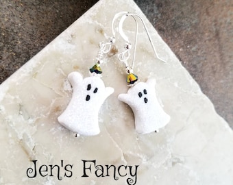 Halloween Ghost Earrings Sterling Silver, Halloween Fall Ghost Jewelry, Jen's Fancy, Gift for Her, Teacher Gift