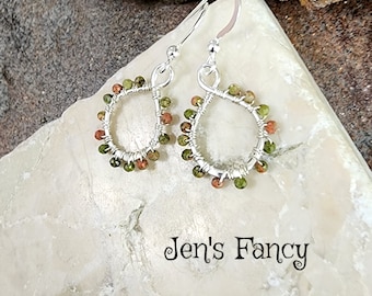 Unakite Gemstone Earrings Sterling Silver Wire Wrapped, Unakite Natural Gemstone Jewelry, Jen's Fancy, Gift for Her, Unique Jewelry