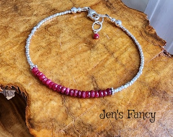 Red Ruby Bracelet Karen Hill Tribe Pure Silver, Handcrafted Gemstone Jewelry, Layering Bracelet, July Birthstone Gift for Her, Jen's Fancy