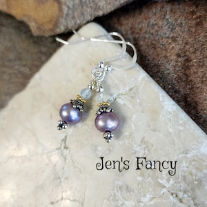 Pearl & Aquamarine Earrings Bali Sterling Silver, Jen's Fancy, Gift for Her, Pearl Aquarium Crystal Gemstone Jewelry, Titanium Earrings,