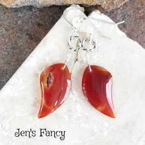 Long Gemstone Earrings Sterling Silver Red Agate Handcrafted Gemstone Jewelry, Jen&#39;s Fancy, Gift for Her, Unique Long Boho Earrings