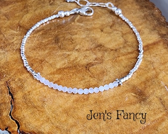 Moonstone Bracelet Silver Handcrafted Natural Gemstone Jewelry, Minimalist Layering Bracelet, Gift for Her, Jen's Fancy