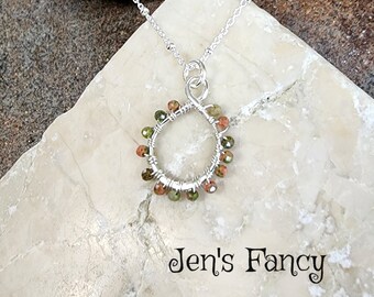 Unakite Gemstone Necklace Sterling Silver Wire Wrapped, Unakite Natural Gemstone Jewelry, Jen's Fancy, Gift for Her, Infinity Necklace