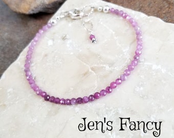 Star Ruby Gemstone Bracelet Sterling Silver, Unique Star Ruby Genuine Gemstone Handcrafted Jewelry, Jen's Fancy,July Birthstone Gift for Her