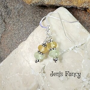 Prehnite Gemstone Earrings Bali Sterling Silver Delicate, Jen&#39;s Fancy, Gift for Her, Unique Handcrafted Gemstone Jewelry, Lemon Lime