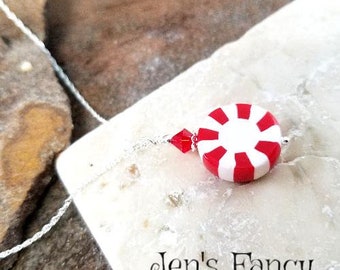 Christmas Peppermint Necklace Sterling Silver, Unique Christmas Peppermint Jewelry, Jen's Fancy, Gift for Her, Teacher Gift