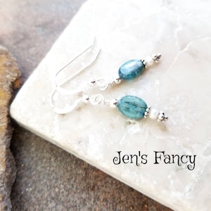 Blue Kyanite Earrings with Pearls Sterling Silver, Natural Kyanite Gemstone Healing Crystal Jewelry, Gift for Her, Jen&#39;s Fancy