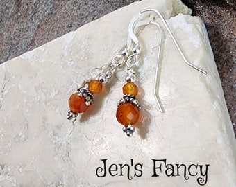 Carnelian Gemstone Earrings Bali Sterling Silver, Carnelian Gemstone Jewelry, Delicate Minimalist Orange Earrings, Jen&#39;s Fancy, Gift for Her