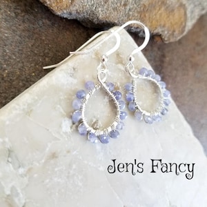 Tanzanite Earrings Sterling Silver Wire Wrapped, Natural Gemstone Earrings, Tanzanite Genuine Gemstone Jewelry, Jen&#39;s Fancy, Gift for Her