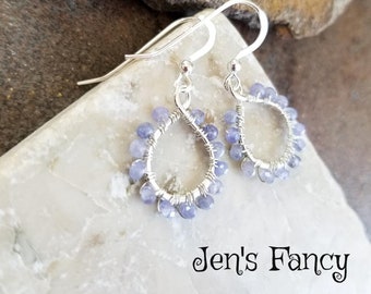 Tanzanite Earrings Sterling Silver Wire Wrapped, Natural Gemstone Earrings, Tanzanite Genuine Gemstone Jewelry, Jen's Fancy, Gift for Her