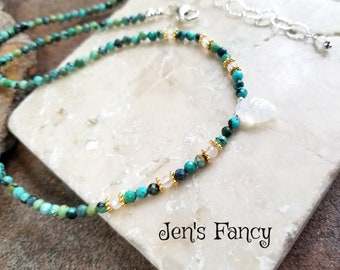 Turquoise & Moonstone Necklace Sterling Silver,Gemstone Jewelry, December Birthstone Gift Her, Jen's Fancy, Natural Gemstone Necklace