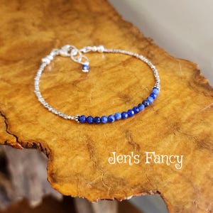 Sodalite Gemstone Bracelet Karen Hill Tribe Fine Silver, Layering Minimalist Bracelet, Jen&#39;s Fancy, Gift for Her, Sodalite Gemstone Jewelry