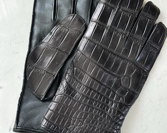 本物のクロコダイル柄レザーグローブ：高級デザイナーズグローブ 