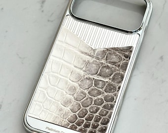 Luxury Stainless Steel iPhone Case: Silver Croco, Personalized