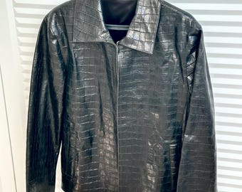 Chaqueta de piel de becerro a medida: lujosa chaqueta con relieve de cocodrilo
