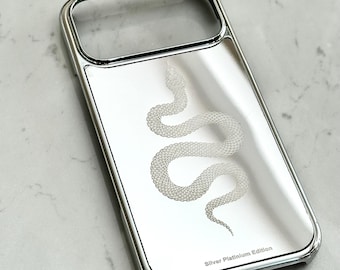 Funda de lujo de acero inoxidable para iPhone: Serpiente plateada, personalizada