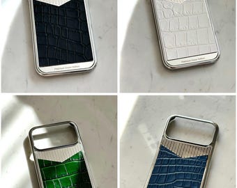 Luxury Stainless Steel iPhone Case: Silver Croco, Personalized