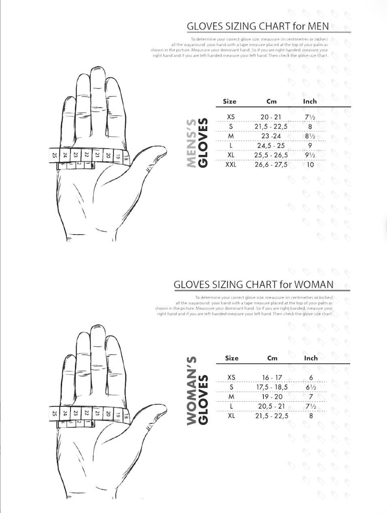 Pode incluir: Tabela de tamanhos de luvas para homens e mulheres, com ilustra&ccedil;&otilde;es de m&atilde;os e medidas em cent&iacute;metros e polegadas. A tabela fornece tamanhos XS a XXL para homens e XS a XL para mulheres, com as medidas correspondentes em cm e polegadas.