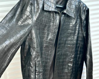 Exklusive Kalbslederjacke: Krokodilprägung Luxus