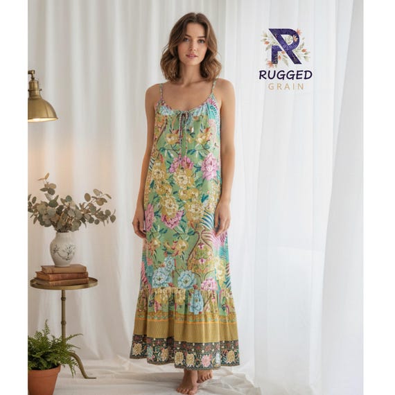 vintage boho midi dress Women Style Green Floral Dress, Spaghetti Strap Sleeveless Summer Beach Floral embroidered LNLS dress colors:Dark Grey CVC knitsandouter Ariat Men's Black Leather Boat neckline