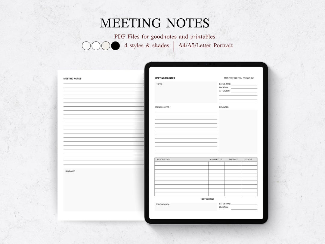 Meeting Notes Template: Printable Business Meeting Agenda (a4/a5/letter ...