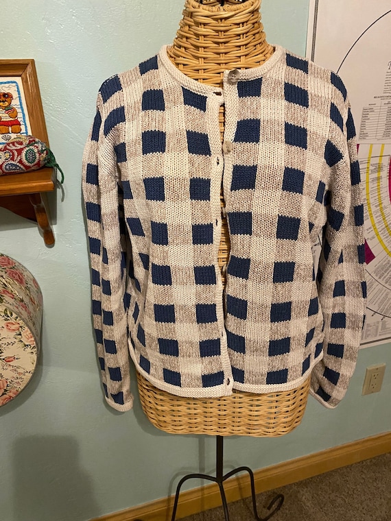 Vintage Eddie Bauer Checked Cardigan Sweater