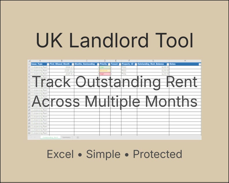 UK Outstanding Rent Tracker Excel | Landlord Arrears Spreadsheet - Etsy