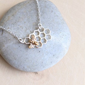 Sterling Silver Bee and Honeycomb Necklace