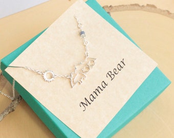 Sterling Silver Mama Bear with Two Cubs Necklace