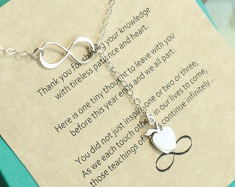 Sterling Silver Forever Inspiring Teacher - - Infinity Apple Lariat Necklace