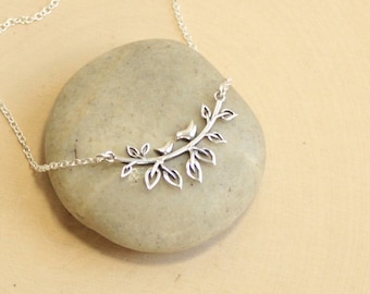 Two Birds Together On A Branch... Sterling Silver Necklace