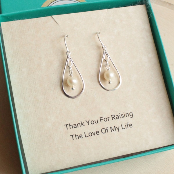 Sterling Silver Pearl Drop Earrings Mother-In-Law Message -- Mother of the Groom or Bride