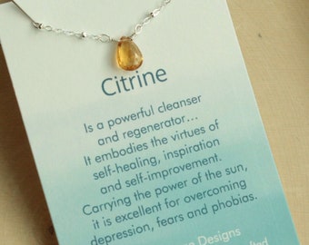Citrine Birthstone Necklace with Sterling Silver Satellite Chain