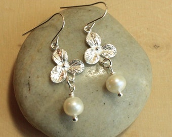 Sterling Silver Orchid and Freshwater Pearl Earrings