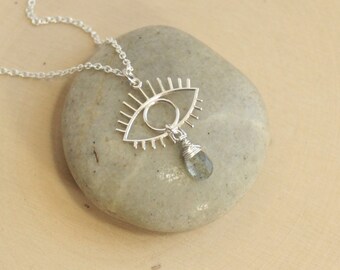 Sterling Silver Evil Eye Necklace with the Gemstone Of Your Choice