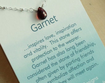 Garnet Birthstone Necklace with Sterling Silver Satellite Chain