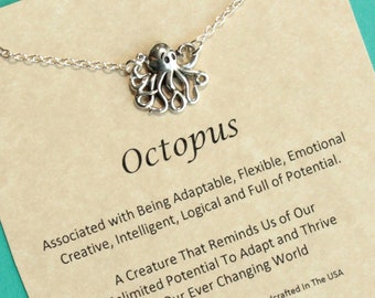 Sterling Silver Octopus Necklace with Inspirational Sentiment