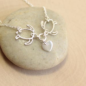 Sterling Silver Sea Turtles In Love Necklace