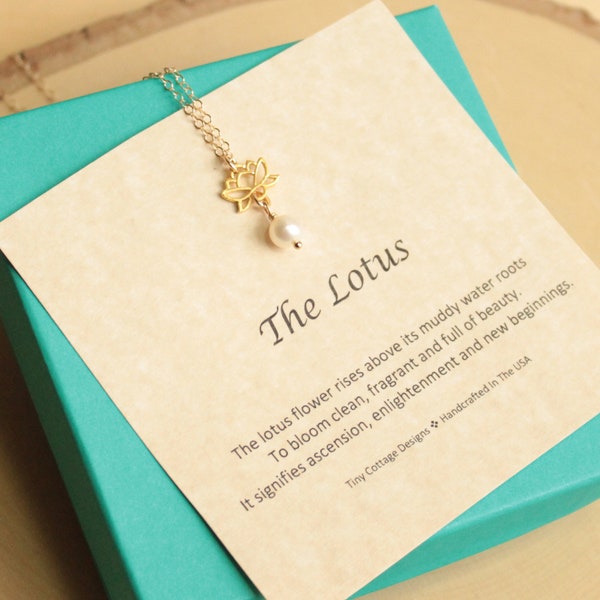 Tiny Gold Uplifting Lotus and Gemstone Necklace... You Choose The Gemstone