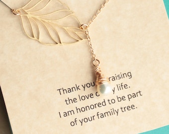Gold Leaf Drop Necklace with the Gemstone of Your Choice... Mother-In-Law Sentiment Card