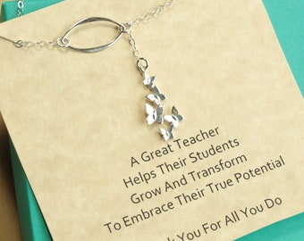 Sterling Silver Emerging Butterfies Necklace... Teacher Appreciation Sentiment Card