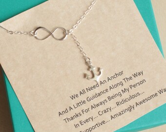 Sterling Silver Infinity and Anchor Necklace with Friendship Sentiment Card