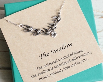 Sterling Silver Flock of Swallows Necklace with Inspirational Sentiment Card