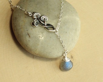 Sterling Silver Mushroom and Birthstone Necklace... You choose the stone