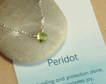 Peridot Necklace with Sterling Silver Satellite Chain on Sentiment Card